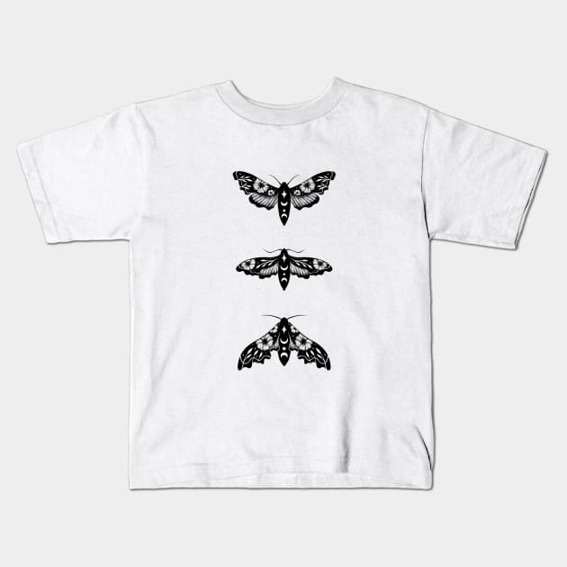 Lime Hawk Moths Night - Black Kids T-Shirt by Episodic Drawing